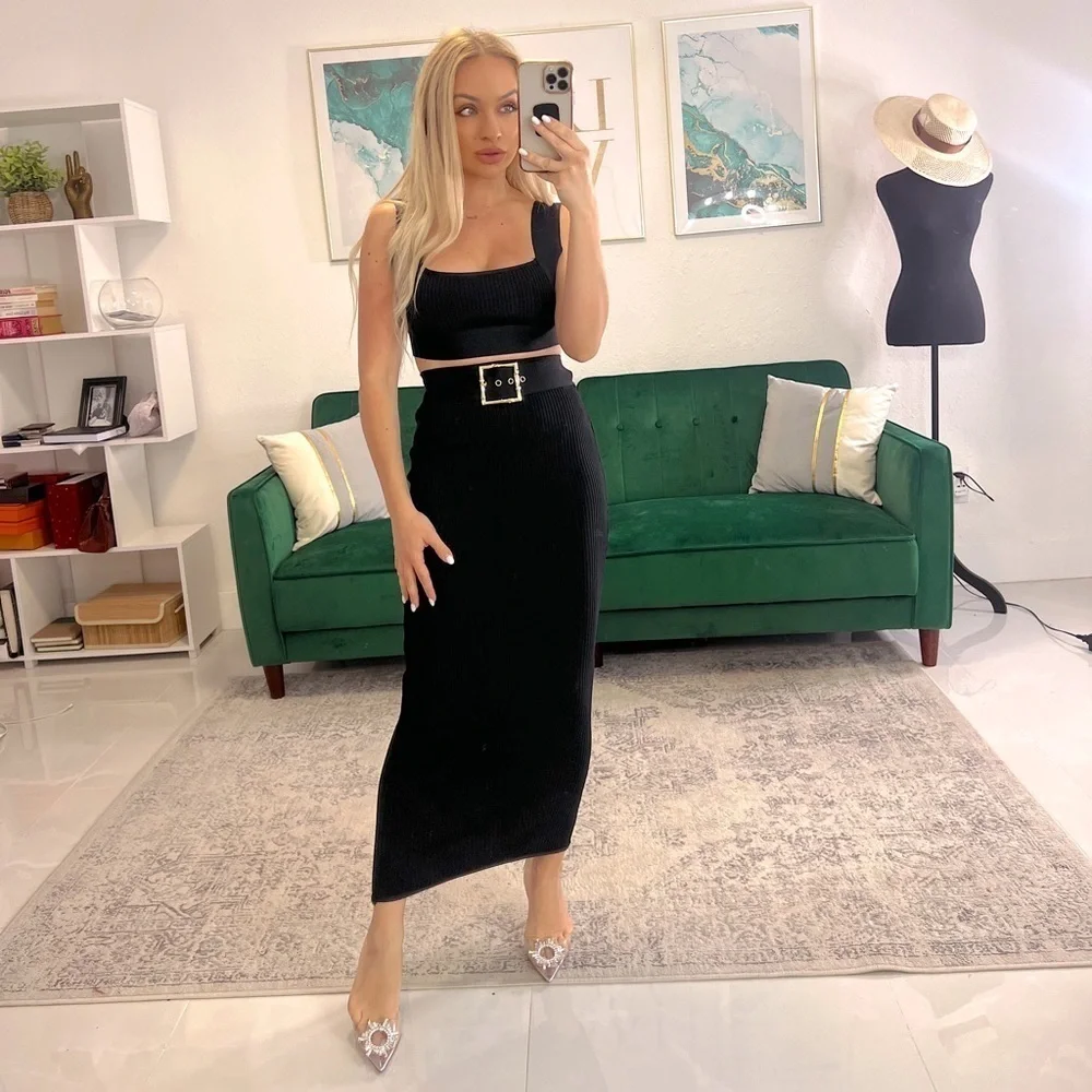 Elly Ribbed Two Piece Set In Black - Picture 3 of 5